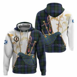 Baird Tartan Family Crest Hoodie Bagpipes with Scottish Thistle