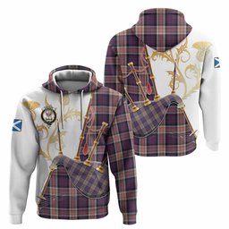 Carnegie Tartan Family Crest Hoodie Bagpipes with Scottish Thistle