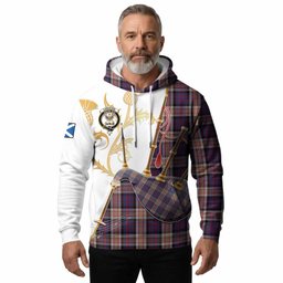 Carnegie Tartan Family Crest Hoodie Bagpipes with Scottish Thistle