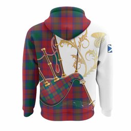 Auchinleck (Affleck) Tartan Family Crest Hoodie Bagpipes with Scottish Thistle