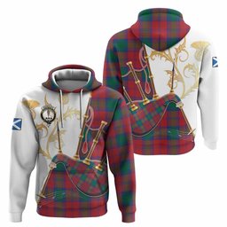 Auchinleck (Affleck) Tartan Family Crest Hoodie Bagpipes with Scottish Thistle