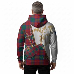 Auchinleck (Affleck) Tartan Family Crest Hoodie Bagpipes with Scottish Thistle
