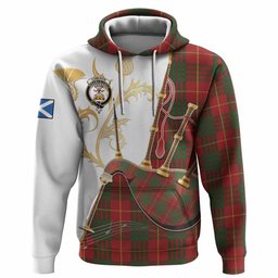 Cameron Tartan Family Crest Hoodie Bagpipes with Scottish Thistle