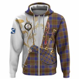 Balfour Tartan Family Crest Hoodie Bagpipes with Scottish Thistle