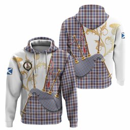 Boswell Tartan Family Crest Hoodie Bagpipes with Scottish Thistle