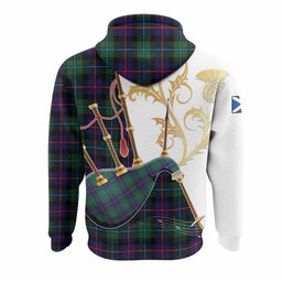 Calder Tartan Family Crest Hoodie Bagpipes with Scottish Thistle