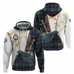 Calder Tartan Family Crest Hoodie Bagpipes with Scottish Thistle
