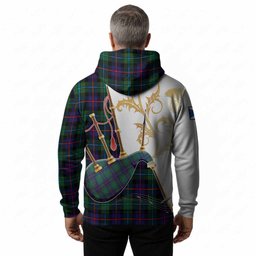 Calder Tartan Family Crest Hoodie Bagpipes with Scottish Thistle