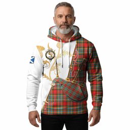 Chattan Tartan Family Crest Hoodie Bagpipes with Scottish Thistle
