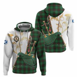 Beveridge Tartan Family Crest Hoodie Bagpipes with Scottish Thistle