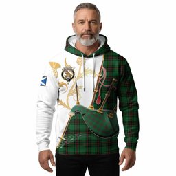 Beveridge Tartan Family Crest Hoodie Bagpipes with Scottish Thistle