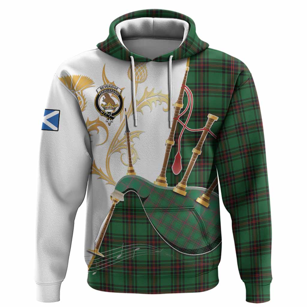 Beveridge Tartan Family Crest Hoodie Bagpipes with Scottish Thistle