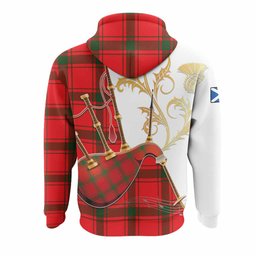 Darroch Tartan Family Crest Hoodie Bagpipes with Scottish Thistle