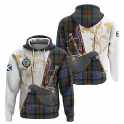 Bowie Tartan Family Crest Hoodie Bagpipes with Scottish Thistle