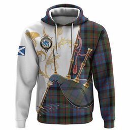 Bowie Tartan Family Crest Hoodie Bagpipes with Scottish Thistle