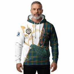 Aiton Tartan Family Crest Hoodie Bagpipes with Scottish Thistle