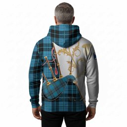 Clergy Tartan Family Crest Hoodie Bagpipes with Scottish Thistle