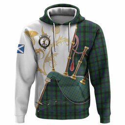 Davidson Tartan Family Crest Hoodie Bagpipes with Scottish Thistle