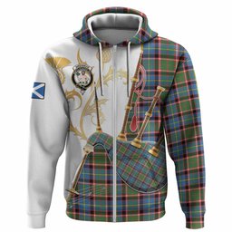 Aikenhead Tartan Family Crest Hoodie Bagpipes with Scottish Thistle