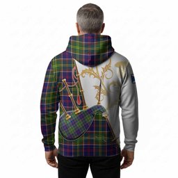 Arnott Tartan Family Crest Hoodie Bagpipes with Scottish Thistle