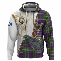 Arnott Tartan Family Crest Hoodie Bagpipes with Scottish Thistle