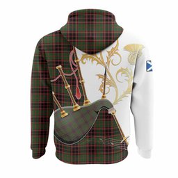 Buchan Tartan Family Crest Hoodie Bagpipes with Scottish Thistle