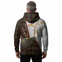 Buchan Tartan Family Crest Hoodie Bagpipes with Scottish Thistle