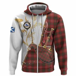 Bruce Tartan Family Crest Hoodie Bagpipes with Scottish Thistle