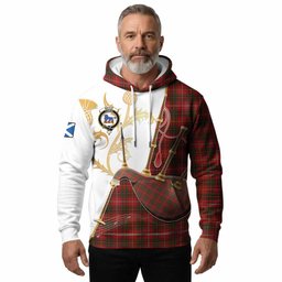 Bruce Tartan Family Crest Hoodie Bagpipes with Scottish Thistle