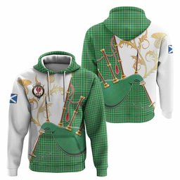 Currie Tartan Family Crest Hoodie Bagpipes with Scottish Thistle