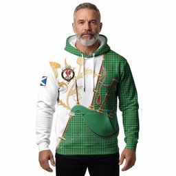 Currie Tartan Family Crest Hoodie Bagpipes with Scottish Thistle
