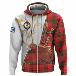 Adair Tartan Family Crest Hoodie Bagpipes with Scottish Thistle