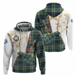 Blyth Tartan Family Crest Hoodie Bagpipes with Scottish Thistle