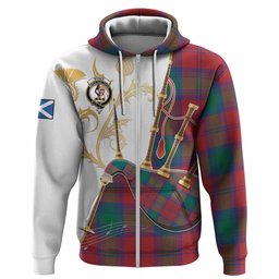 Byres (Byses) Tartan Family Crest Hoodie Bagpipes with Scottish Thistle