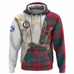 Byres (Byses) Tartan Family Crest Hoodie Bagpipes with Scottish Thistle