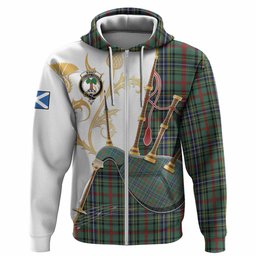 Bisset Tartan Family Crest Hoodie Bagpipes with Scottish Thistle