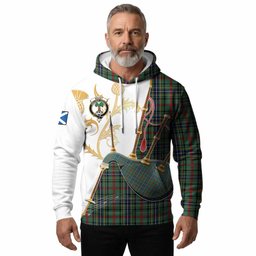 Bisset Tartan Family Crest Hoodie Bagpipes with Scottish Thistle