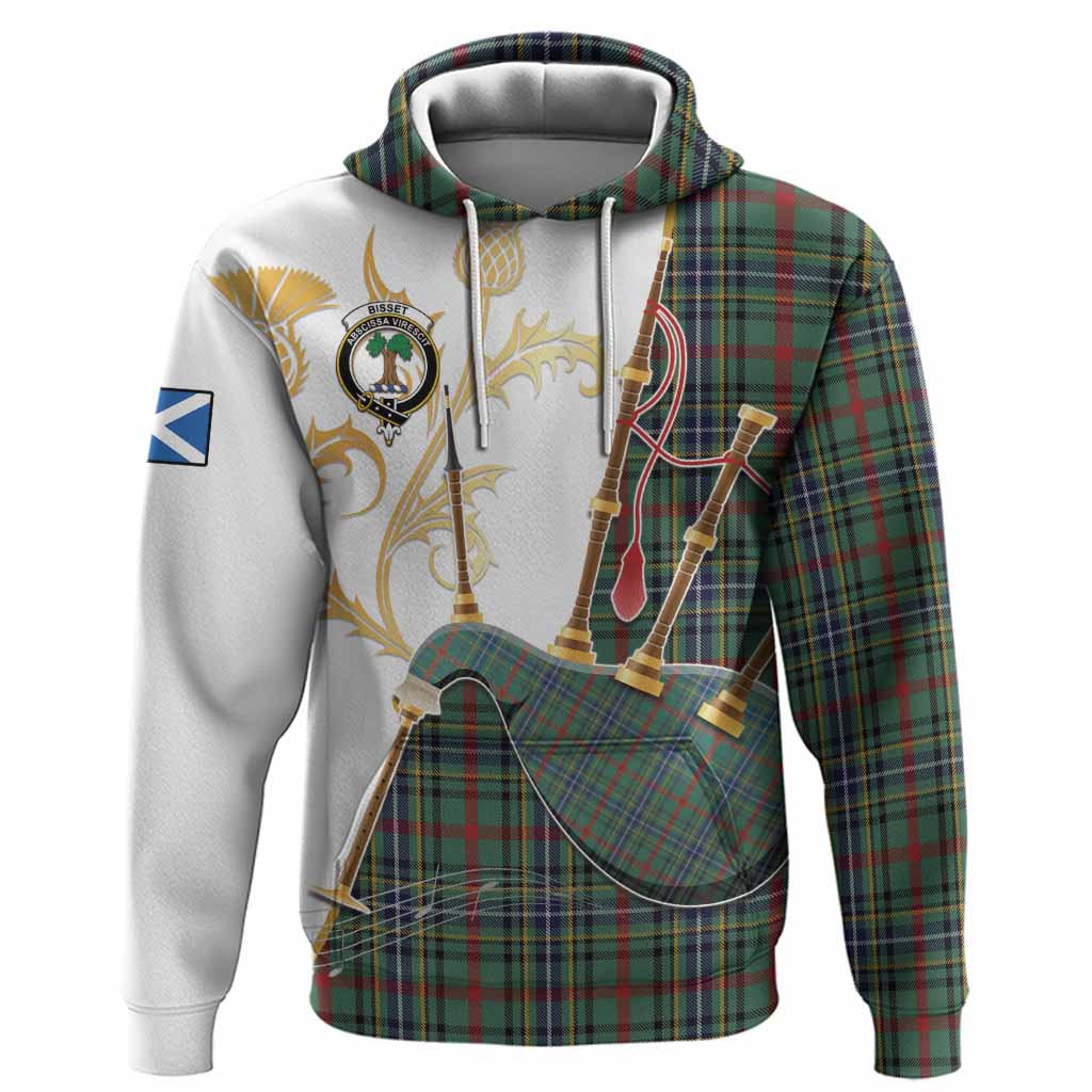 Bisset Tartan Family Crest Hoodie Bagpipes with Scottish Thistle