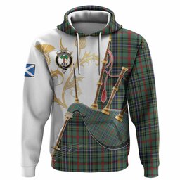 Bisset Tartan Family Crest Hoodie Bagpipes with Scottish Thistle