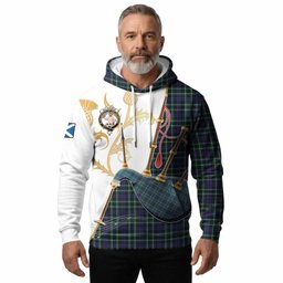 Allardice Tartan Family Crest Hoodie Bagpipes with Scottish Thistle