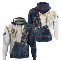Agnew Tartan Family Crest Hoodie Bagpipes with Scottish Thistle