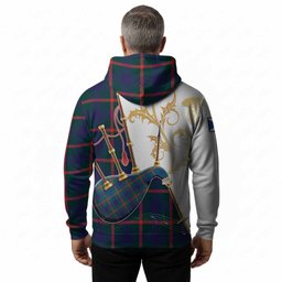Agnew Tartan Family Crest Hoodie Bagpipes with Scottish Thistle