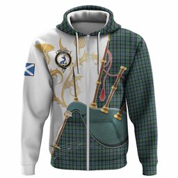 Arbuthnot Tartan Family Crest Hoodie Bagpipes with Scottish Thistle