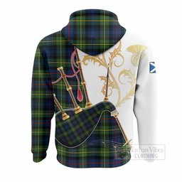 Baillie (Bailey) Tartan Family Crest Hoodie Bagpipes with Scottish Thistle