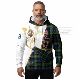 Baillie (Bailey) Tartan Family Crest Hoodie Bagpipes with Scottish Thistle