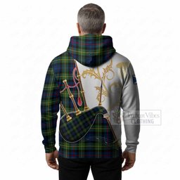 Baillie (Bailey) Tartan Family Crest Hoodie Bagpipes with Scottish Thistle