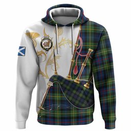 Baillie (Bailey) Tartan Family Crest Hoodie Bagpipes with Scottish Thistle