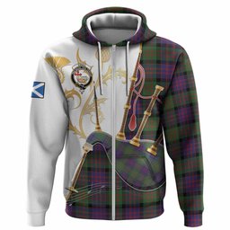 Coull Tartan Family Crest Hoodie Bagpipes with Scottish Thistle
