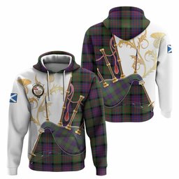 Coull Tartan Family Crest Hoodie Bagpipes with Scottish Thistle
