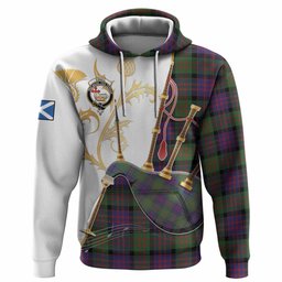 Coull Tartan Family Crest Hoodie Bagpipes with Scottish Thistle